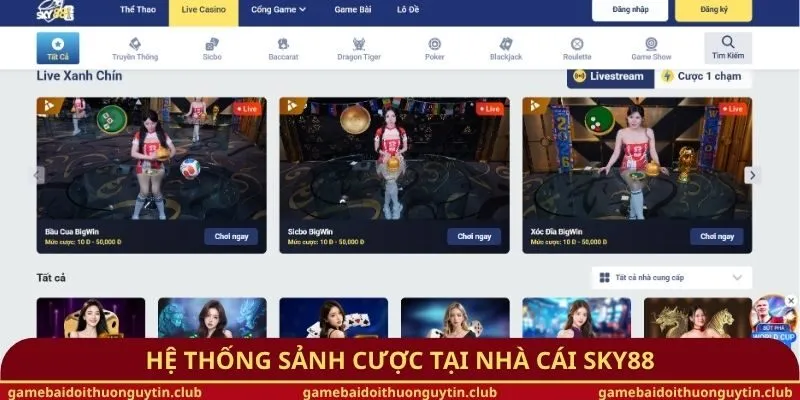 Hệ thống sảnh cược tại nhà cái Sky88