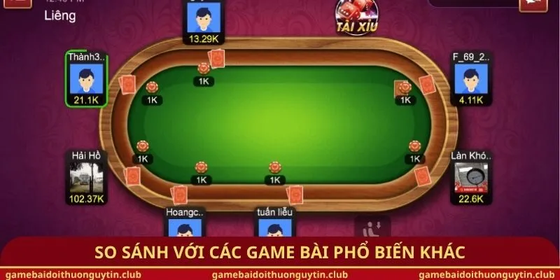So sánh với các game bài phổ biến khác